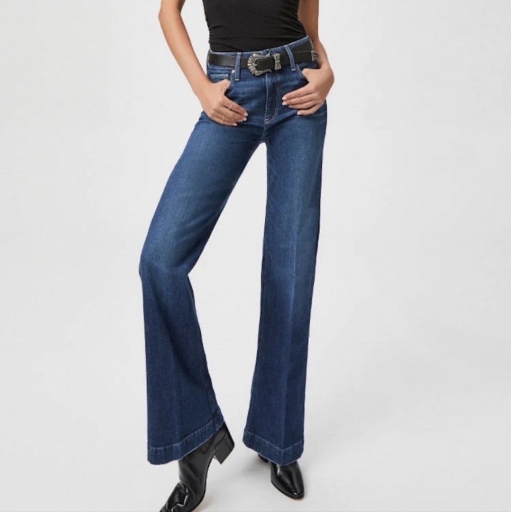 Paige Premium Denim Dark Wash Wide Legged Trousers